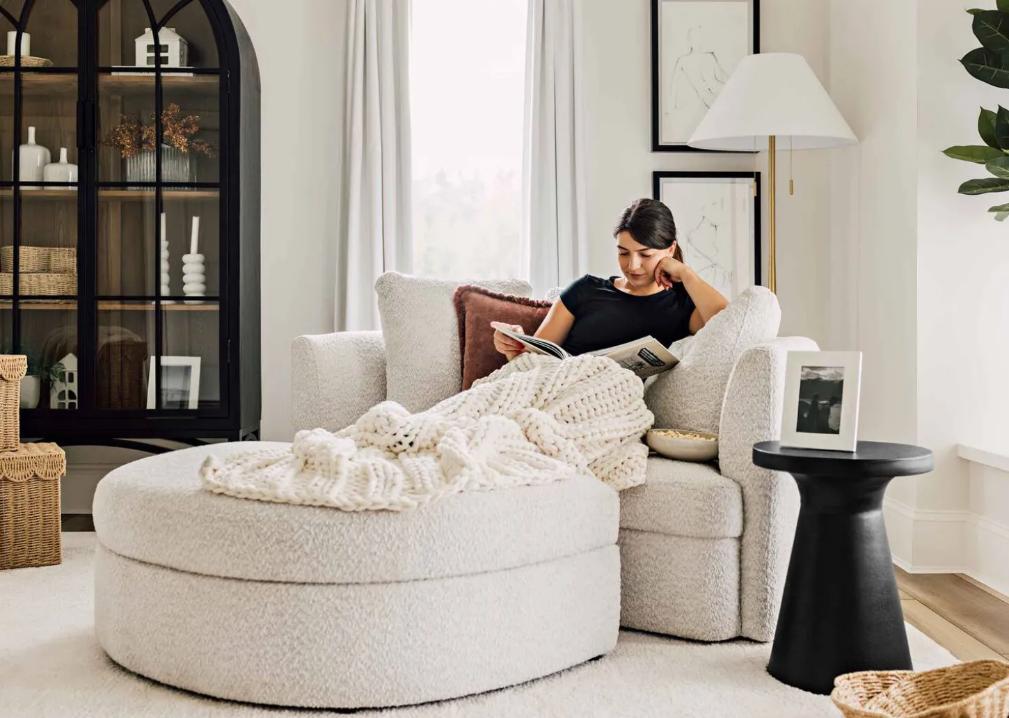 Alma Chair and Ottoman Set -Cali Snow