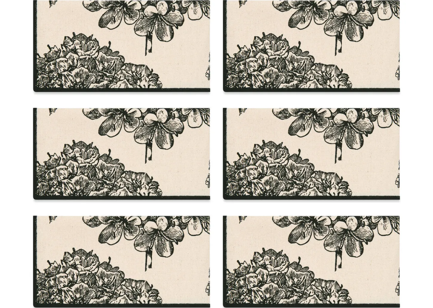 Hydrangea Napkin Set of 6 Natural/Black