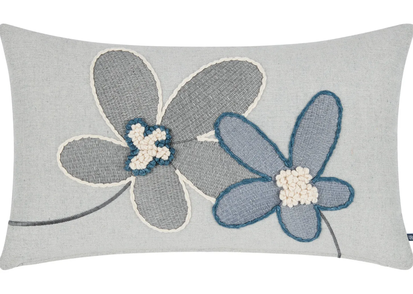 Zena Cotton Floral Pillow 14x24 Iv/Blue